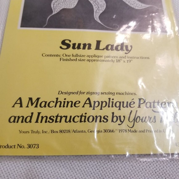 1978 Yours Truly Sun Lady applique pattern #3073 sealed PAT048 - Picture 3 of 4